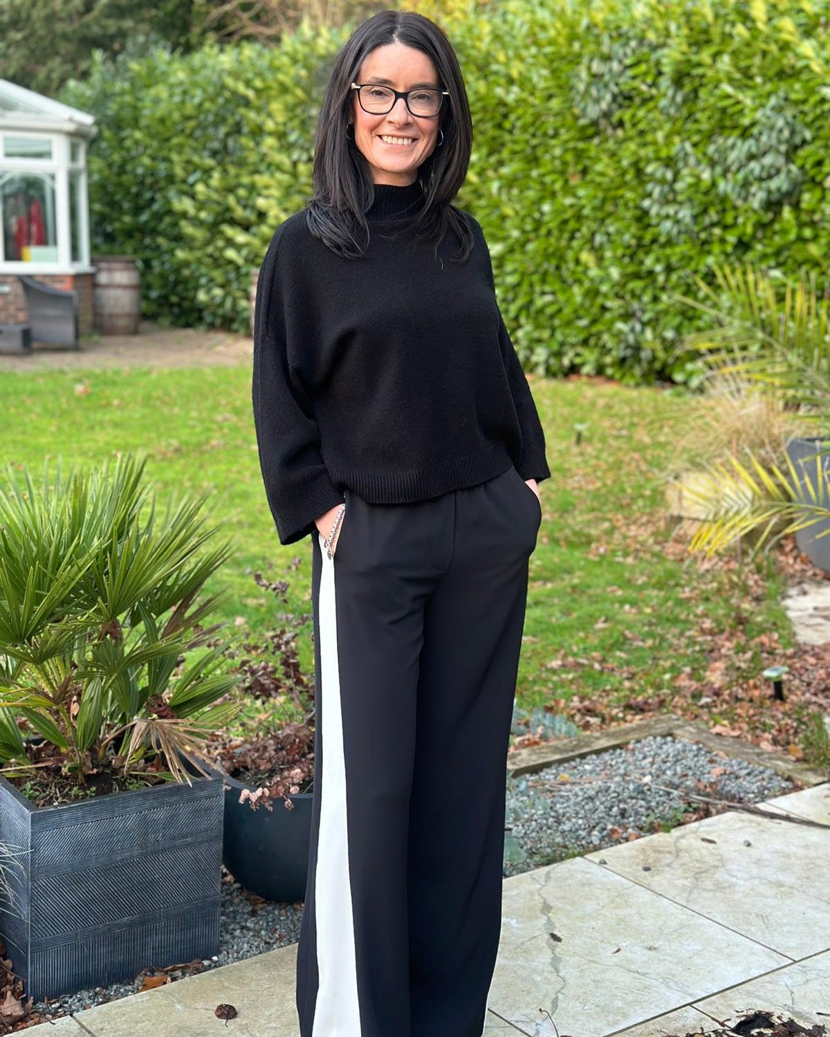 Black Trousers with White Stripe