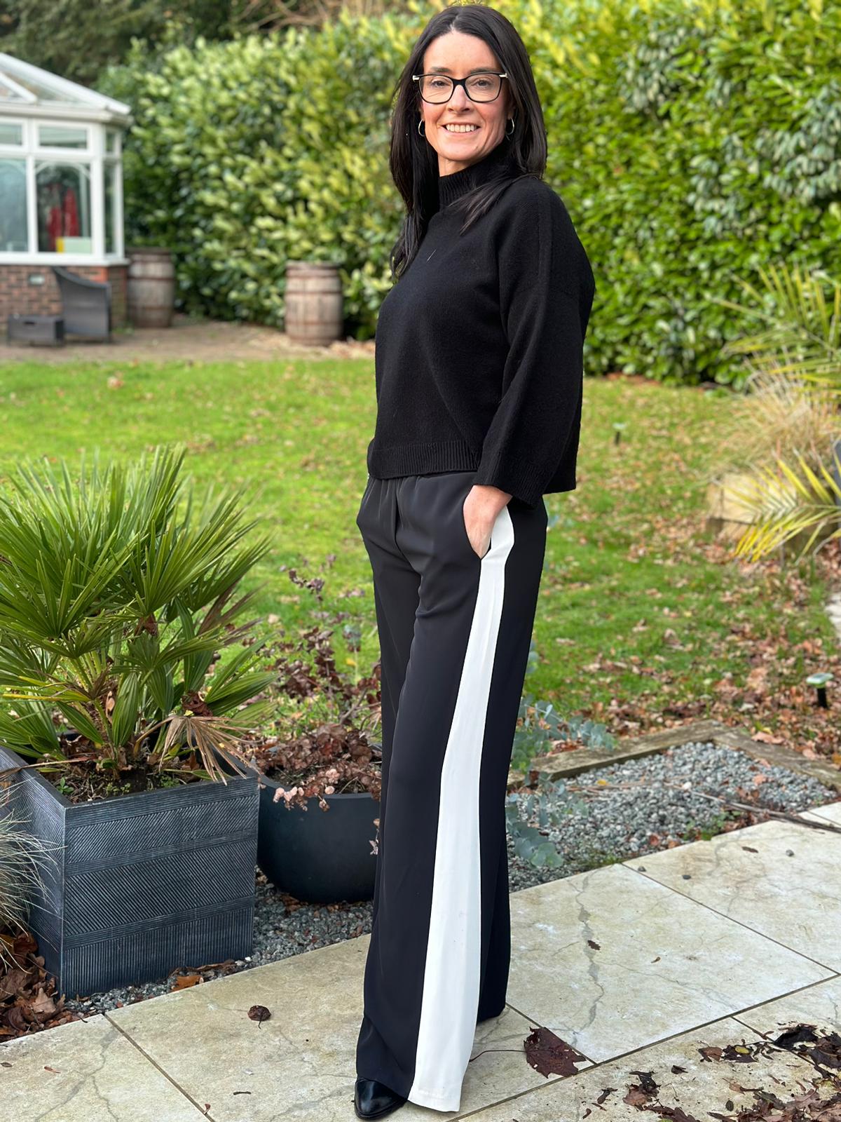 Black Trousers with White Stripe