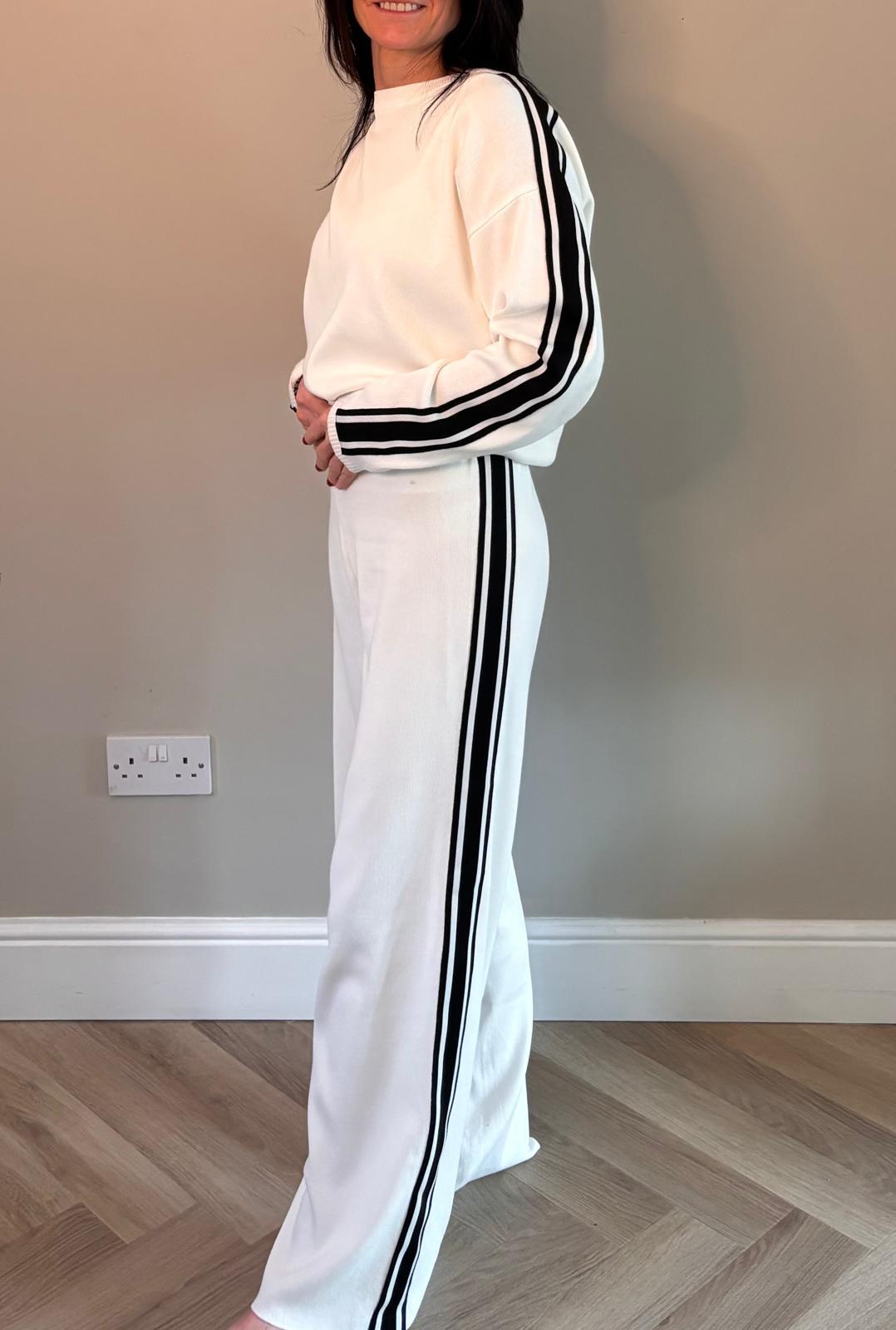 Knitted Co-ord with Stripe Detail - White
