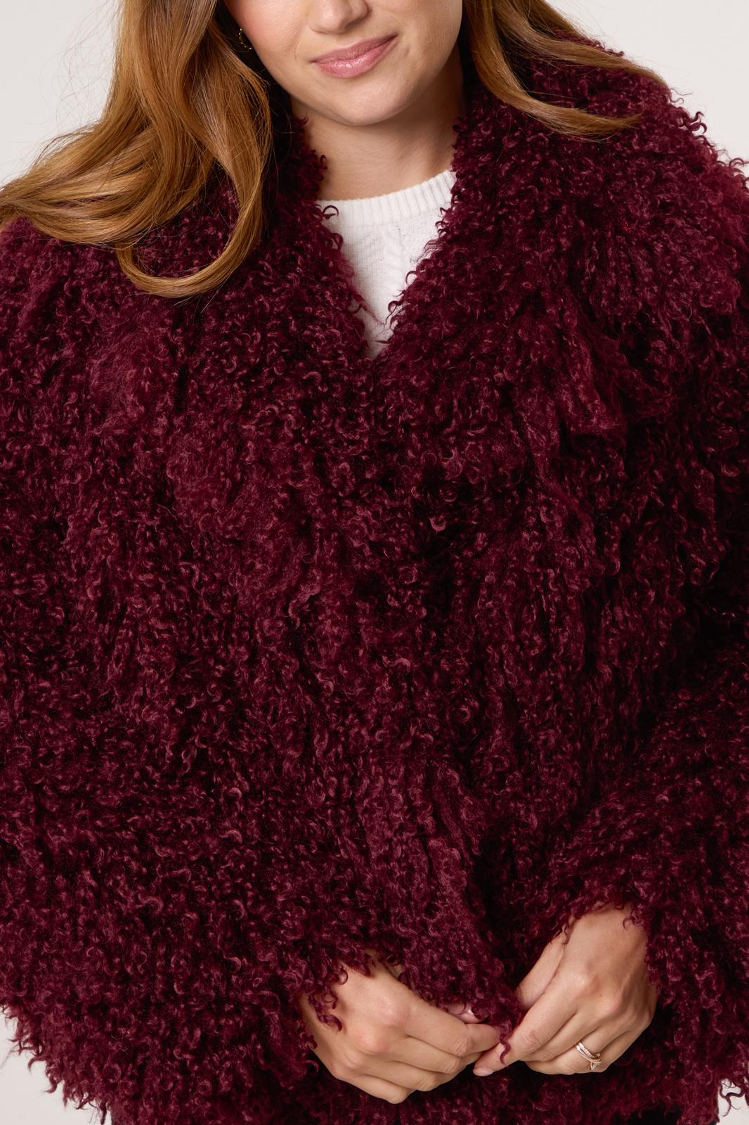 Burgundy Shaggy Faux Fur Jacket