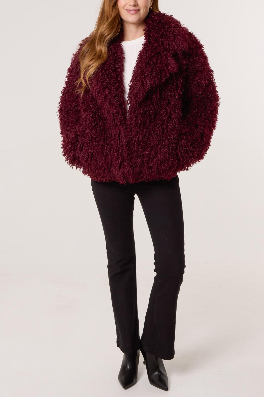 Burgundy Shaggy Faux Fur Jacket