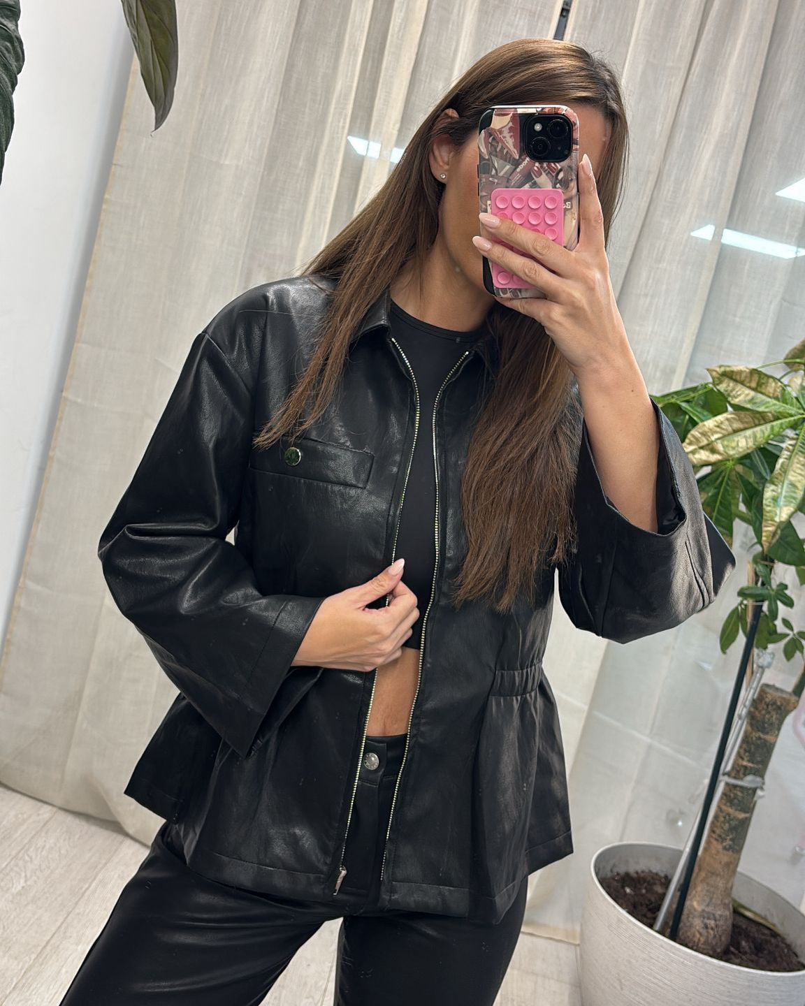 Jasmin Faux Leather Jacket - Black