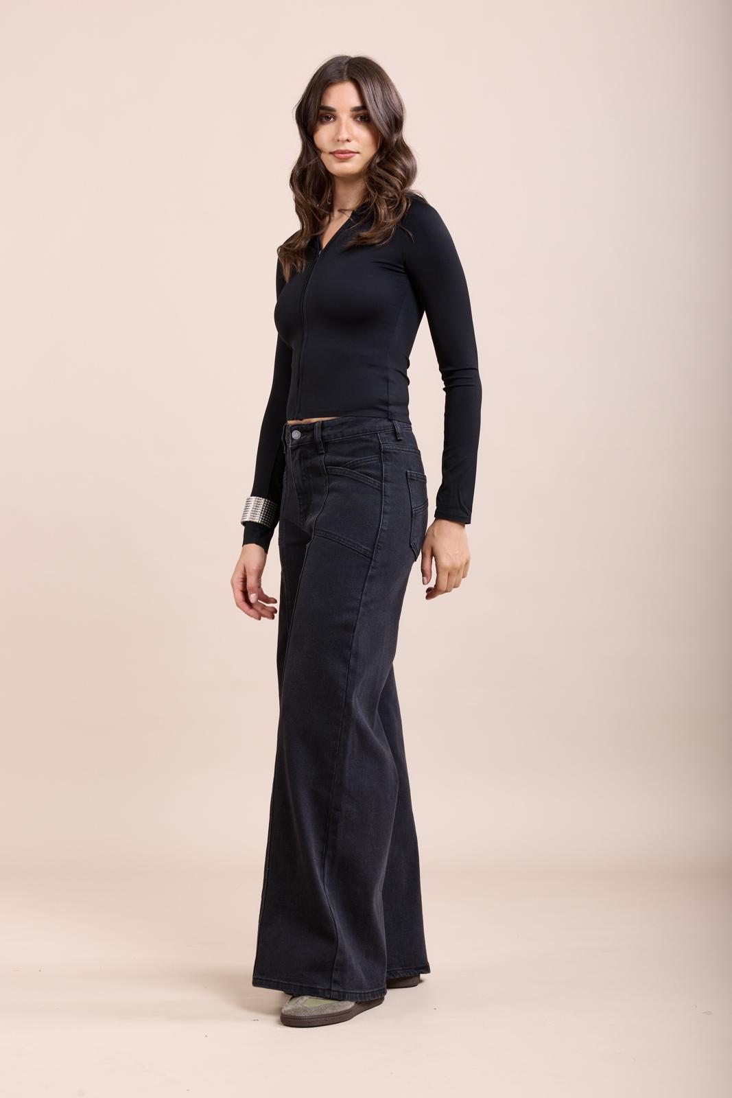 Stretch wide jean pants with cutouts and pockets - by toxik