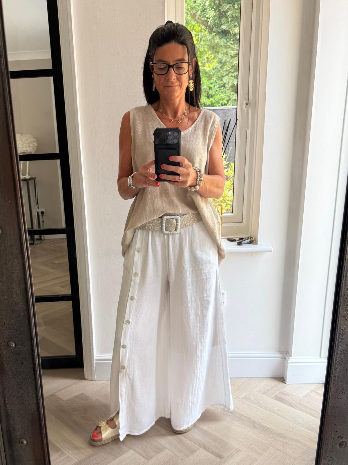 Tia Button Linen Trousers