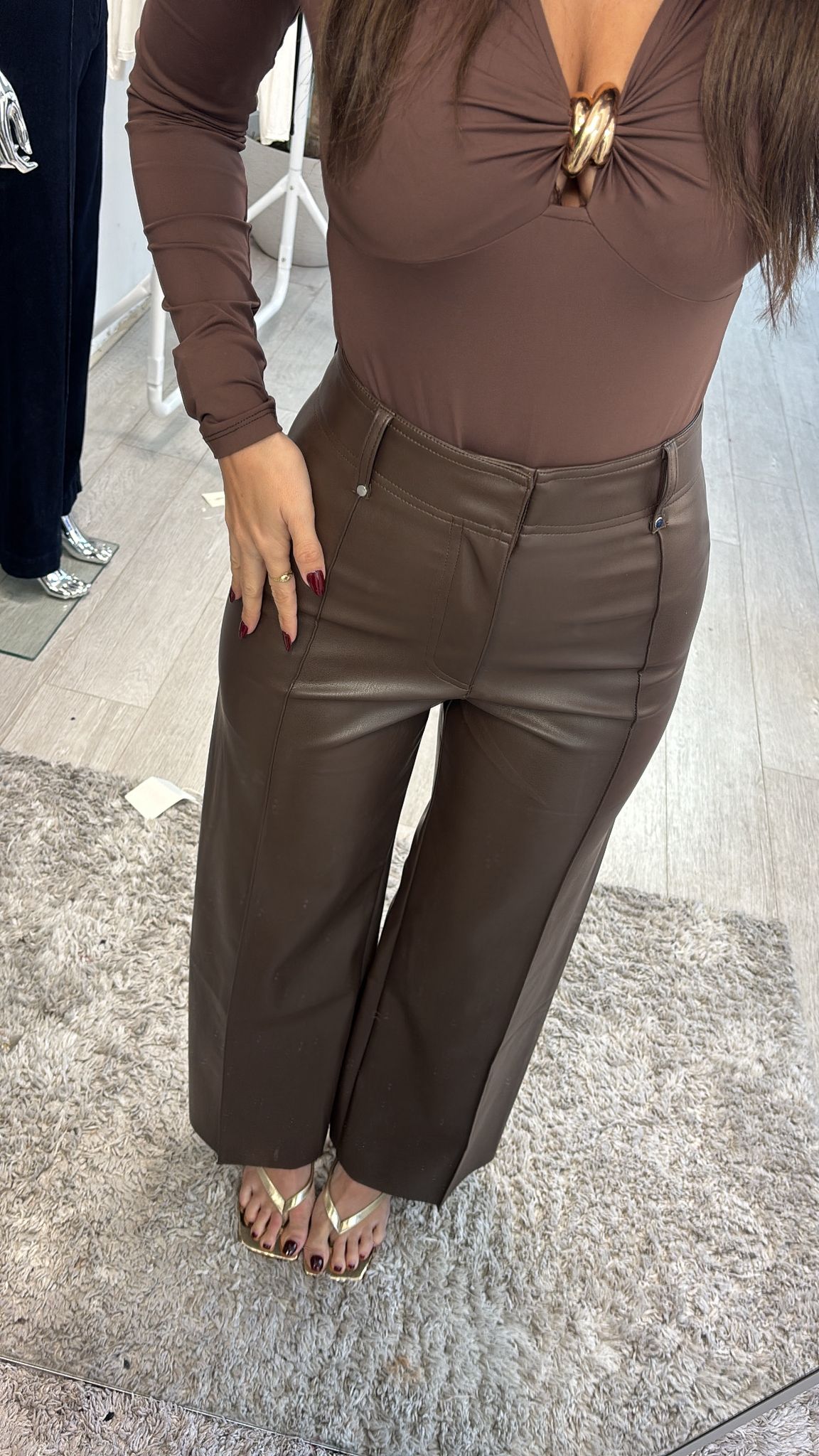 Lauren Faux Leather Wide Leg Trousers