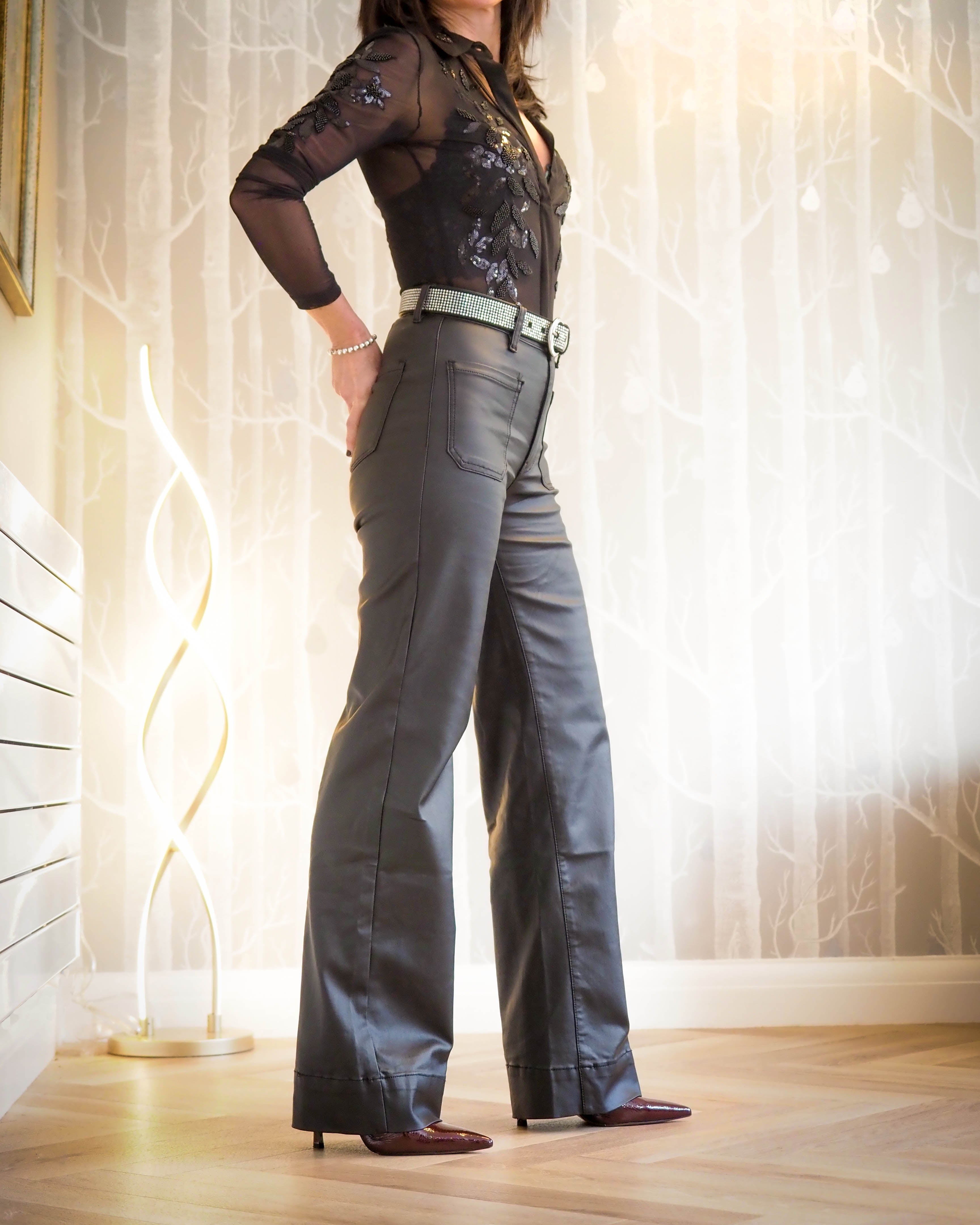 Wide Leg Faux Leather Look Trousers