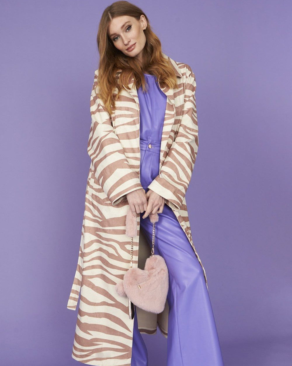 Zebra Trench Coat in Mocha and Cream