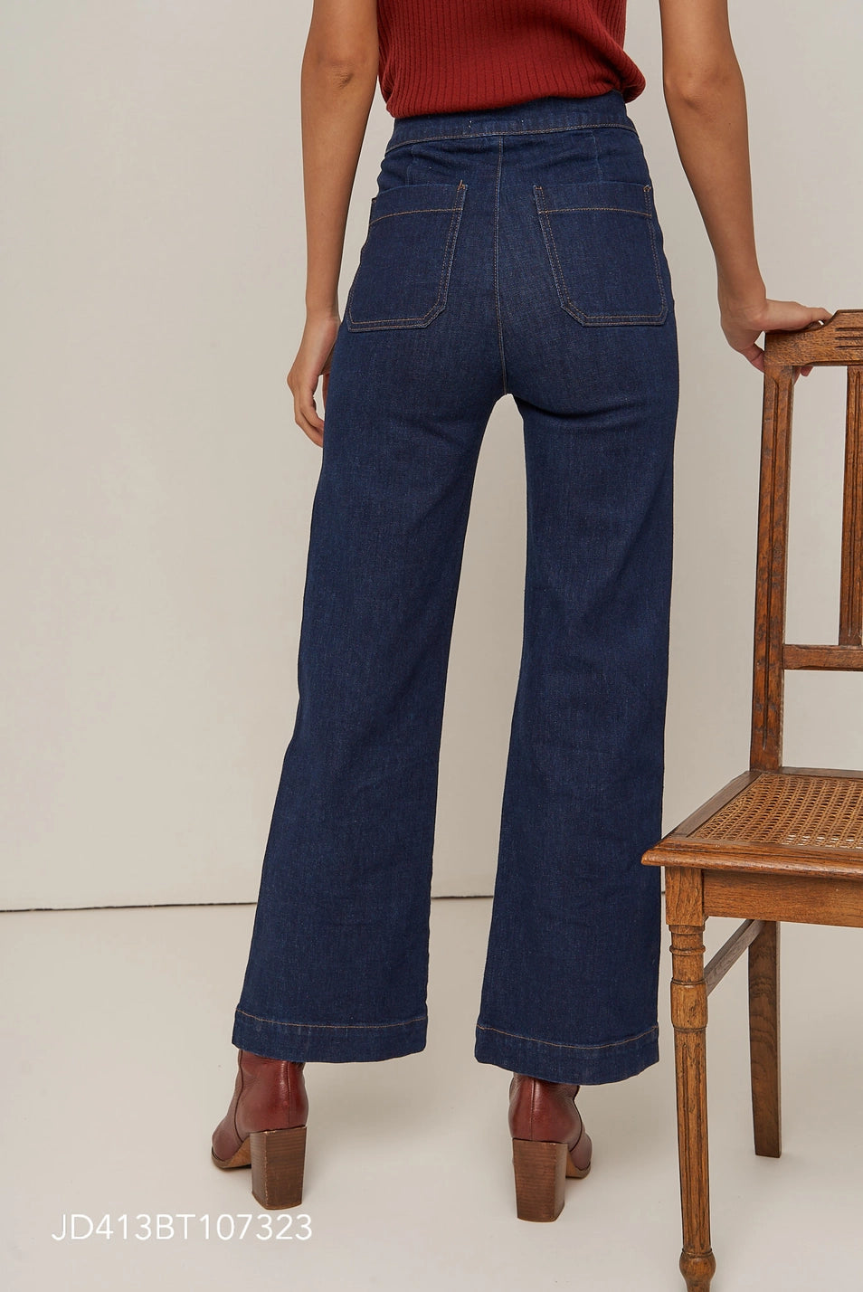Victorine 6 Buttons Wide Jeans - Dark Denim - by Oraije