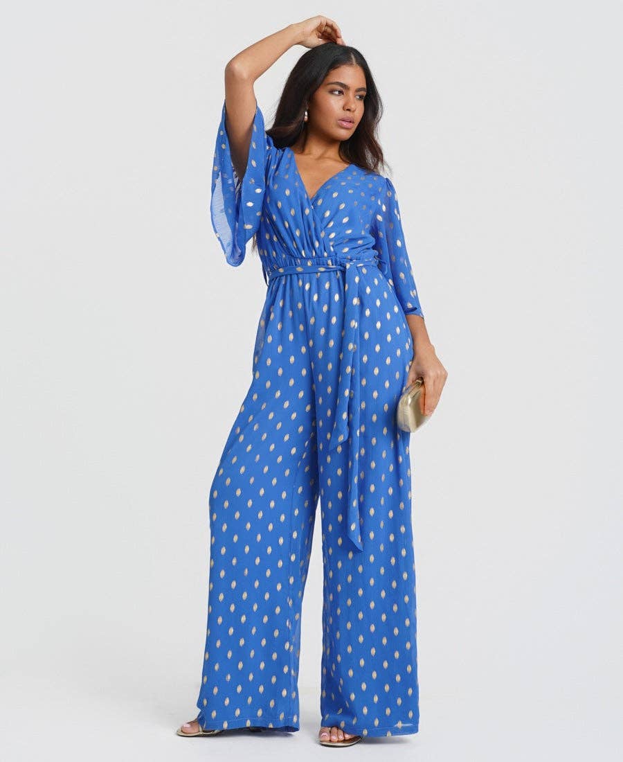 Blue Foil Angel Sleeve Jumpsuit