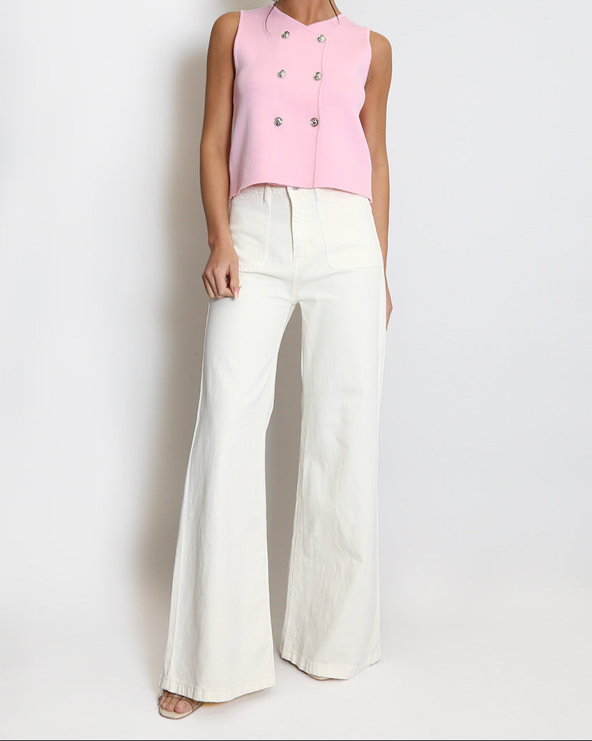 High Waisted Flare Jeans - Cream