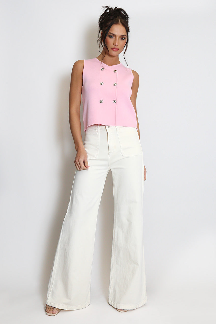High Waisted Flare Jeans - Cream