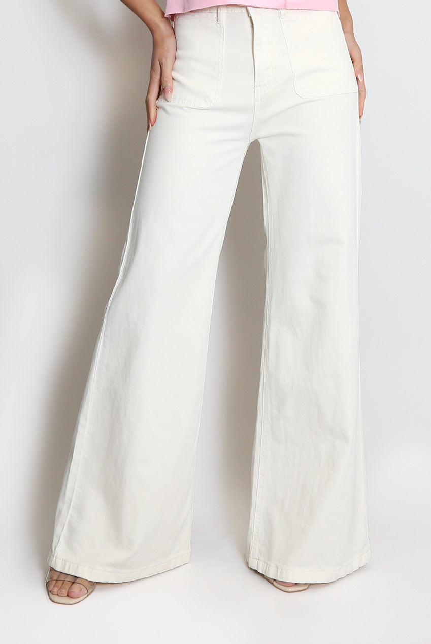 High Waisted Flare Jeans - Cream
