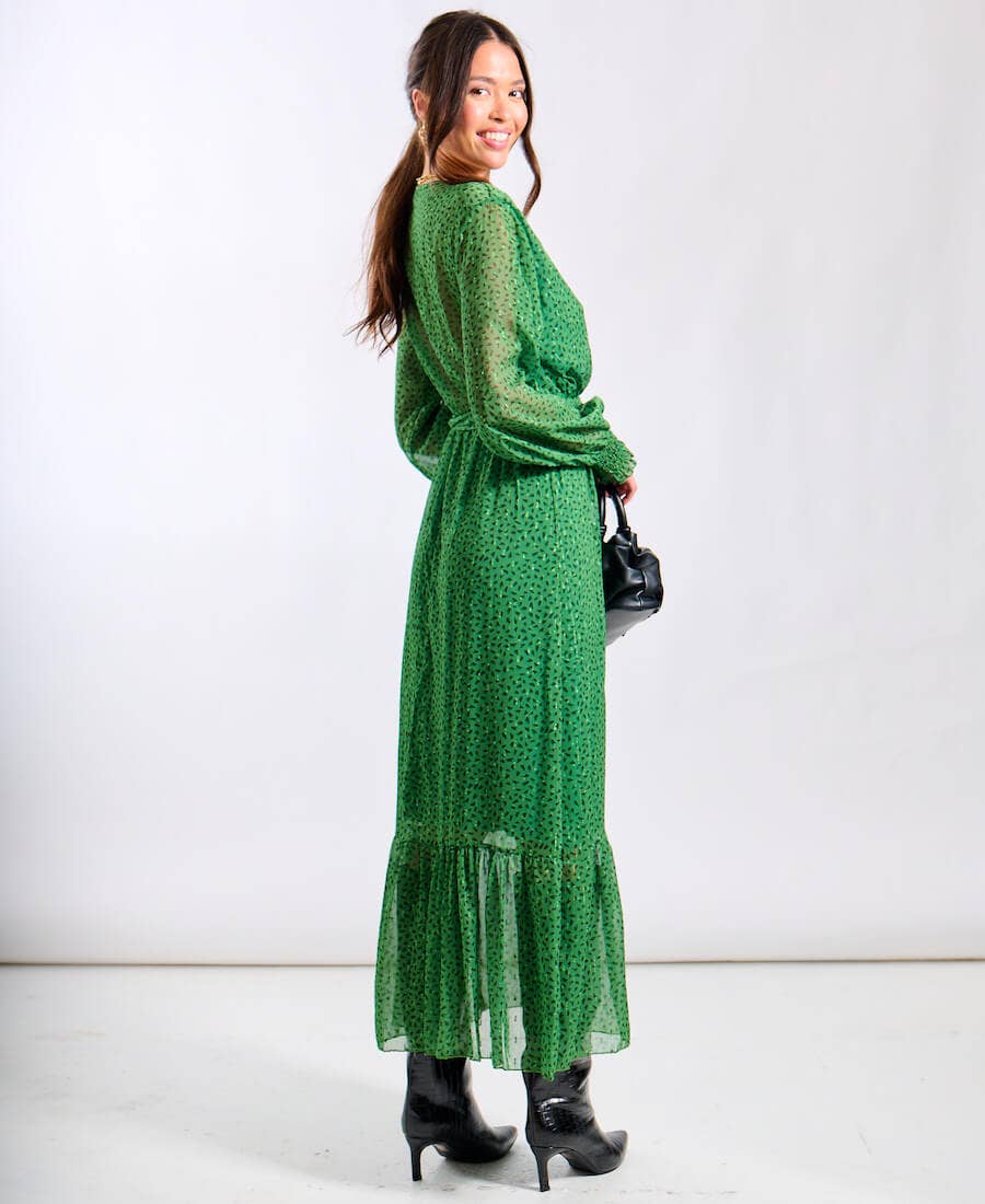 Green Animal Chiffon Maxi Dress