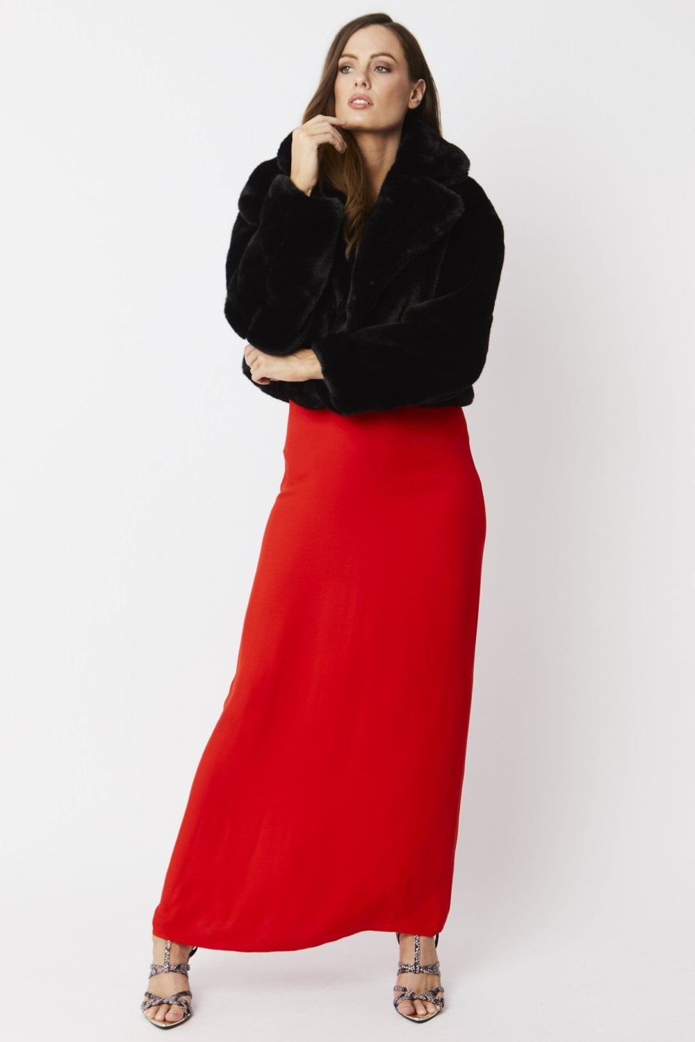 Black Faux Fur Cropped Coat - by Jayley