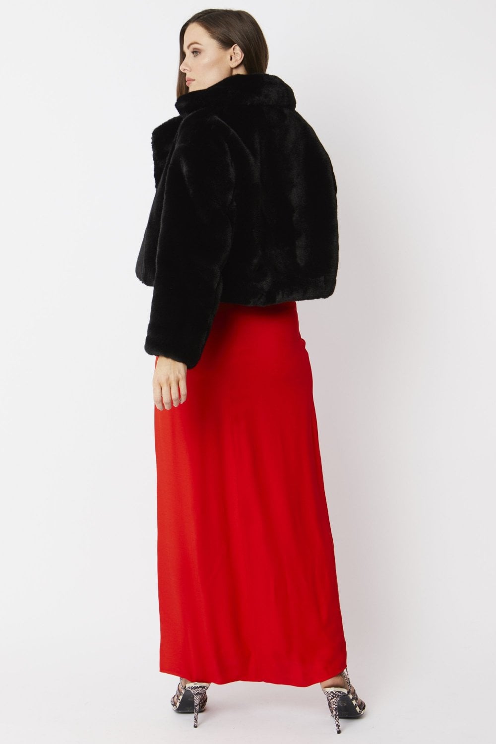 Black Faux Fur Cropped Coat - by Jayley