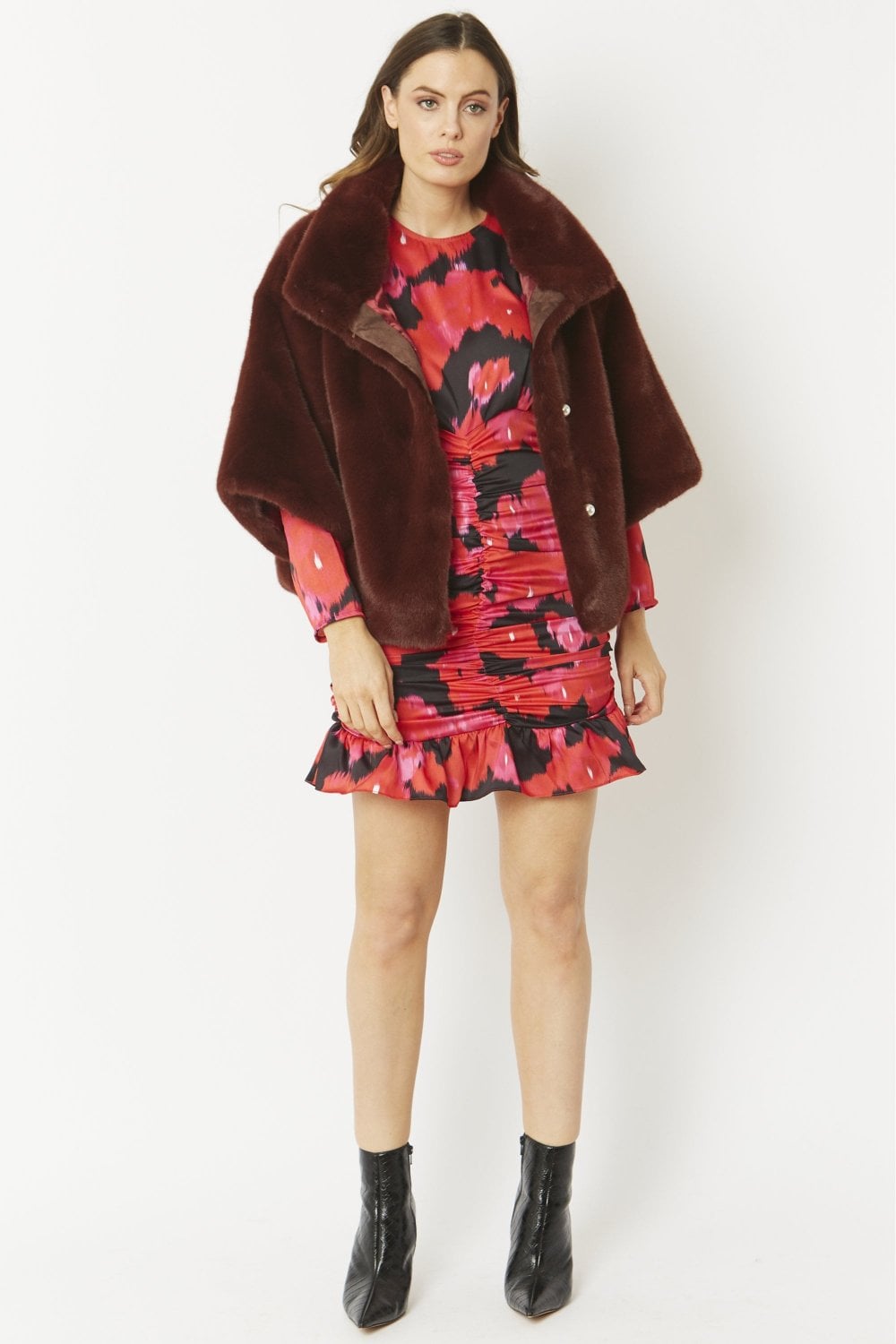 Leva Chestnut Faux Fur Jacket With Pearls - by Jayley