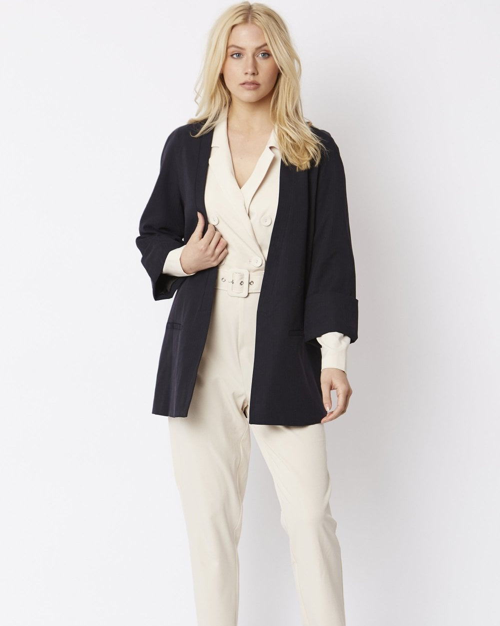 Silk Blend Kimono Jacket - Navy