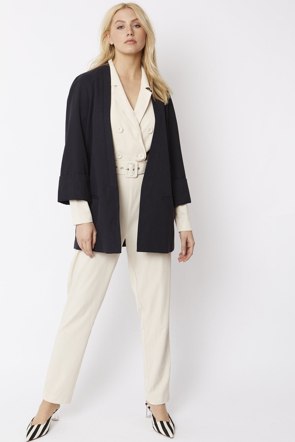 Silk Blend Kimono Jacket - Navy