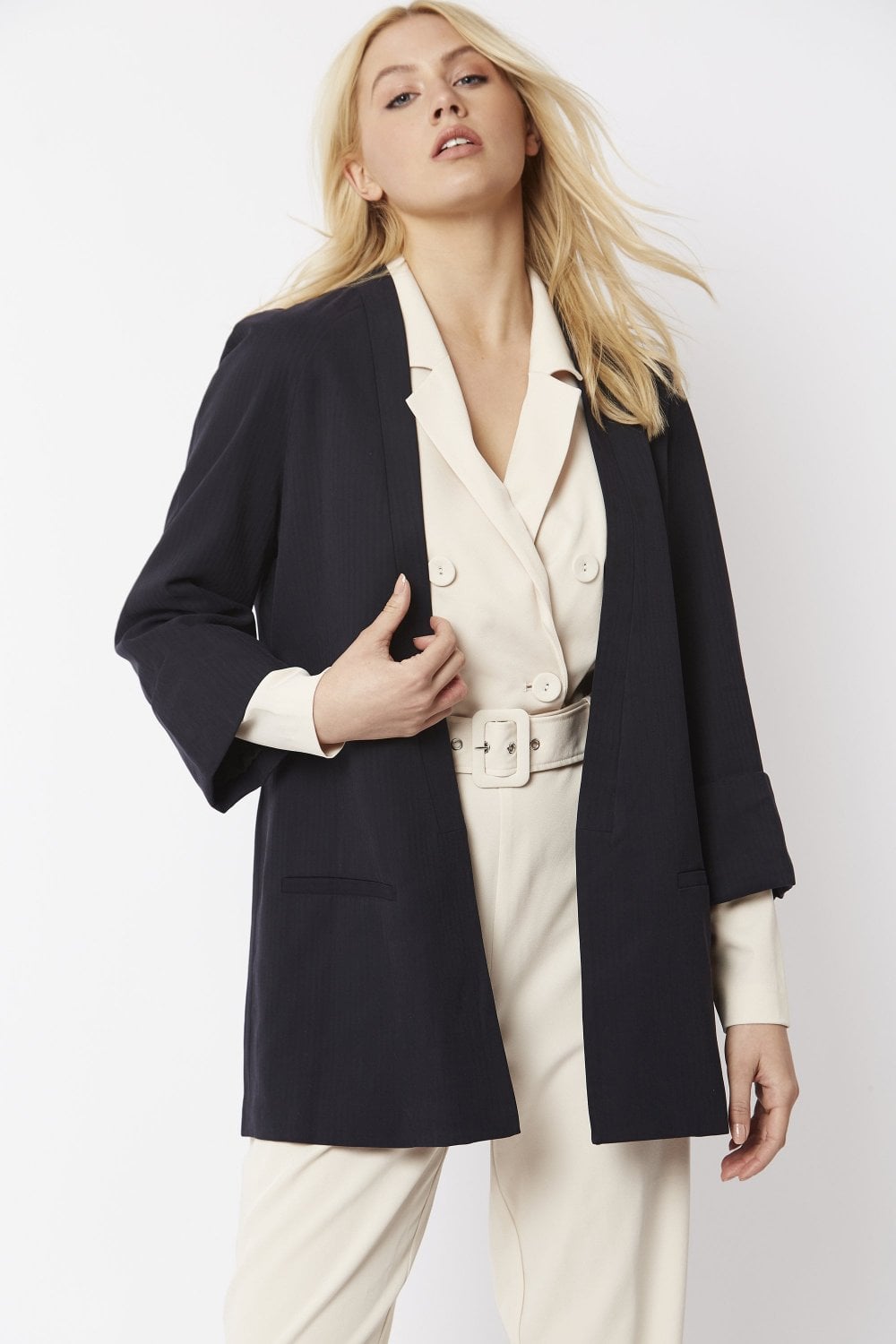 Silk Blend Kimono Jacket - Navy