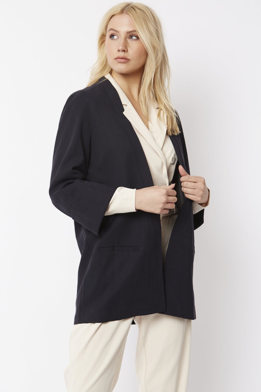 Silk Blend Kimono Jacket - Navy