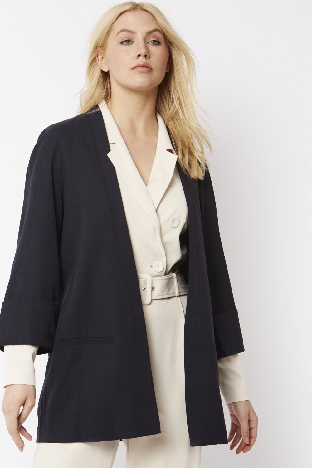 Silk Blend Kimono Jacket - Navy