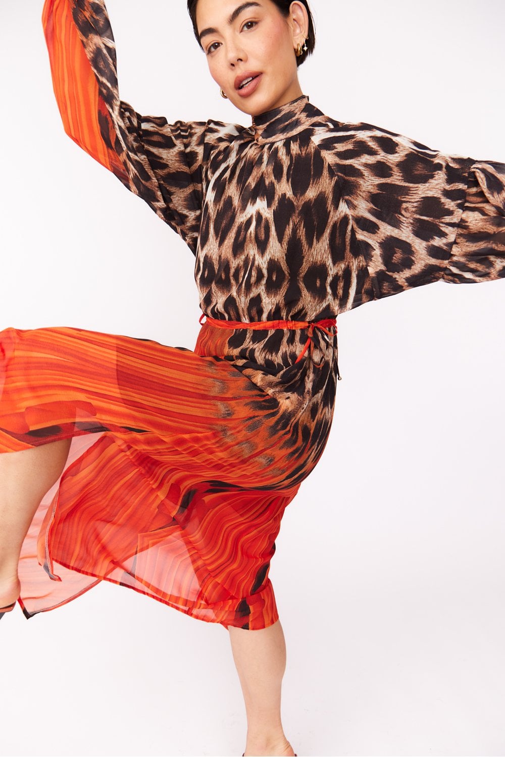 Silk Blend Leopard Maxi Dress in Orange