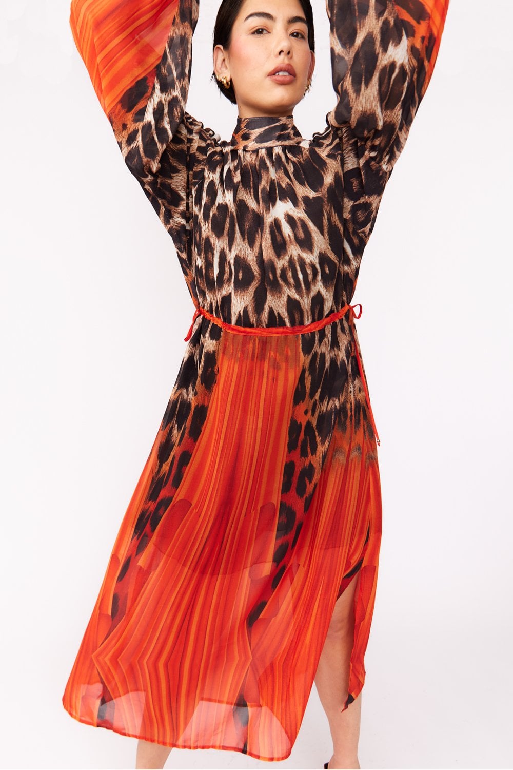Silk Blend Leopard Maxi Dress in Orange