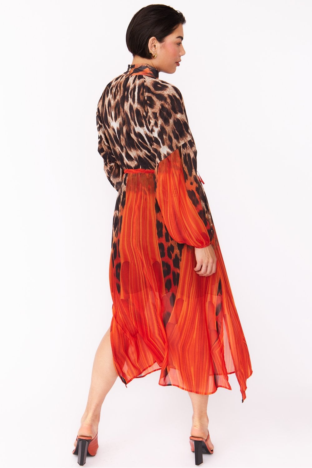 Silk Blend Leopard Maxi Dress in Orange