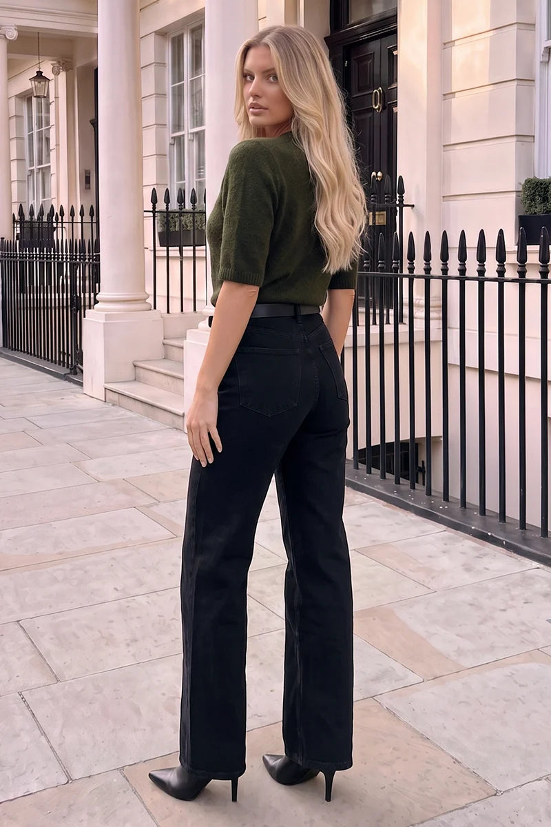 Olive Short Sleeve Knit Jumper - AX Paris