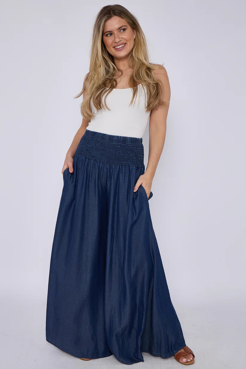 Wide Leg Palazzo Trouser - Dark Denim
