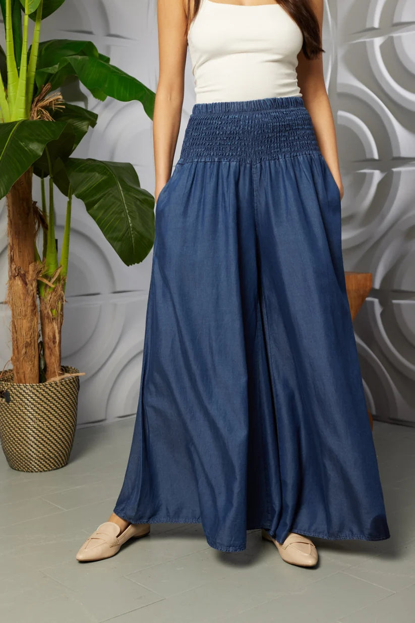 Wide Leg Palazzo Trouser - Dark Denim