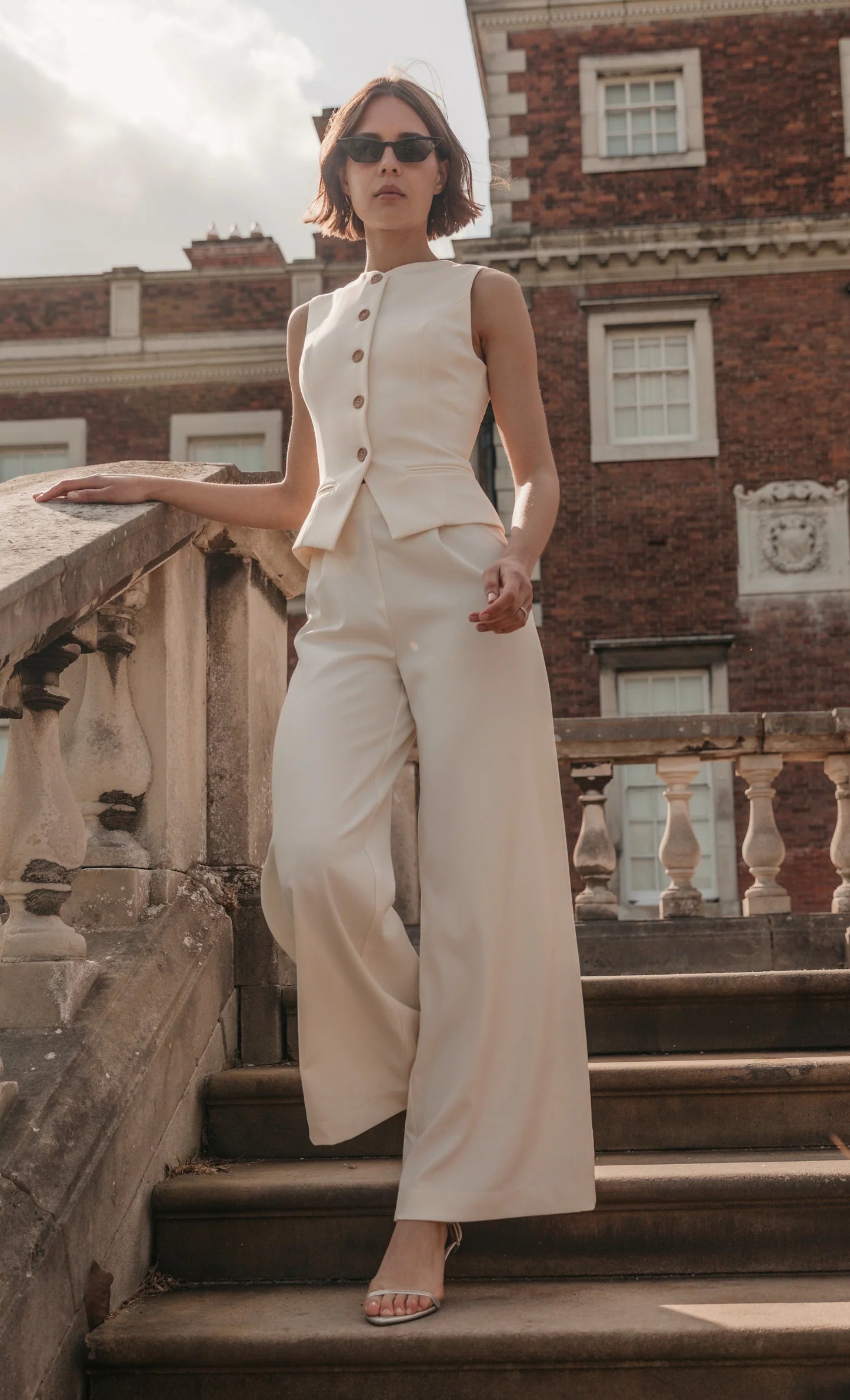 Cream 2 In 1 Waistcoat Jumpsuit - by Rare London