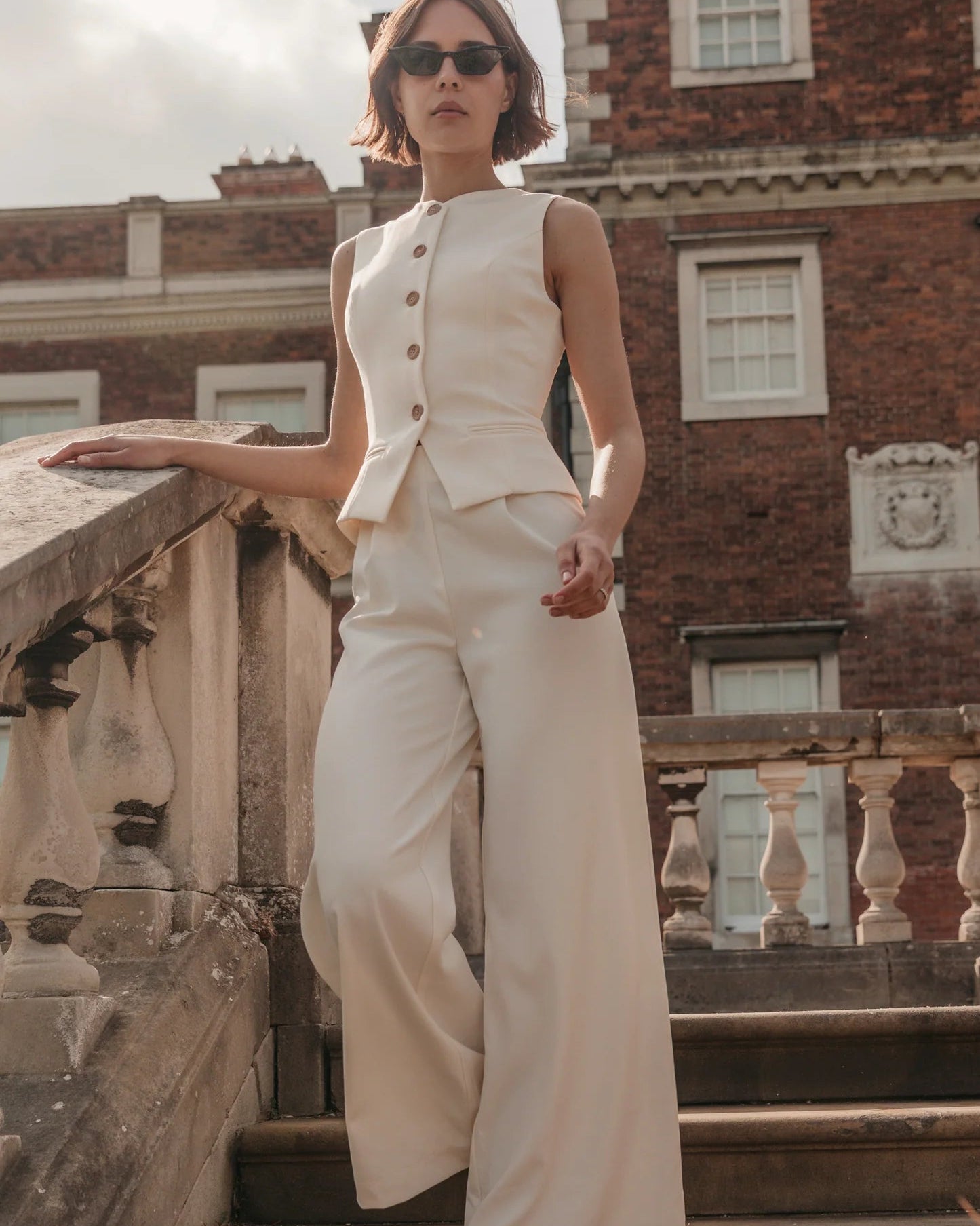 Cream 2 In 1 Waistcoat Jumpsuit - by Rare London