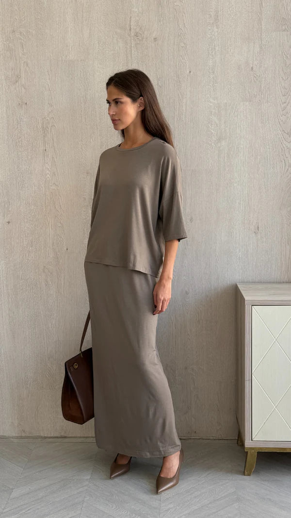 Raya Jersey Top - Taupe