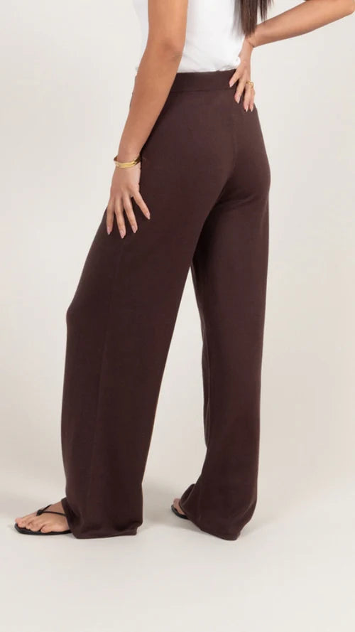 Sofia Knit Trousers - Espresso - by Charli