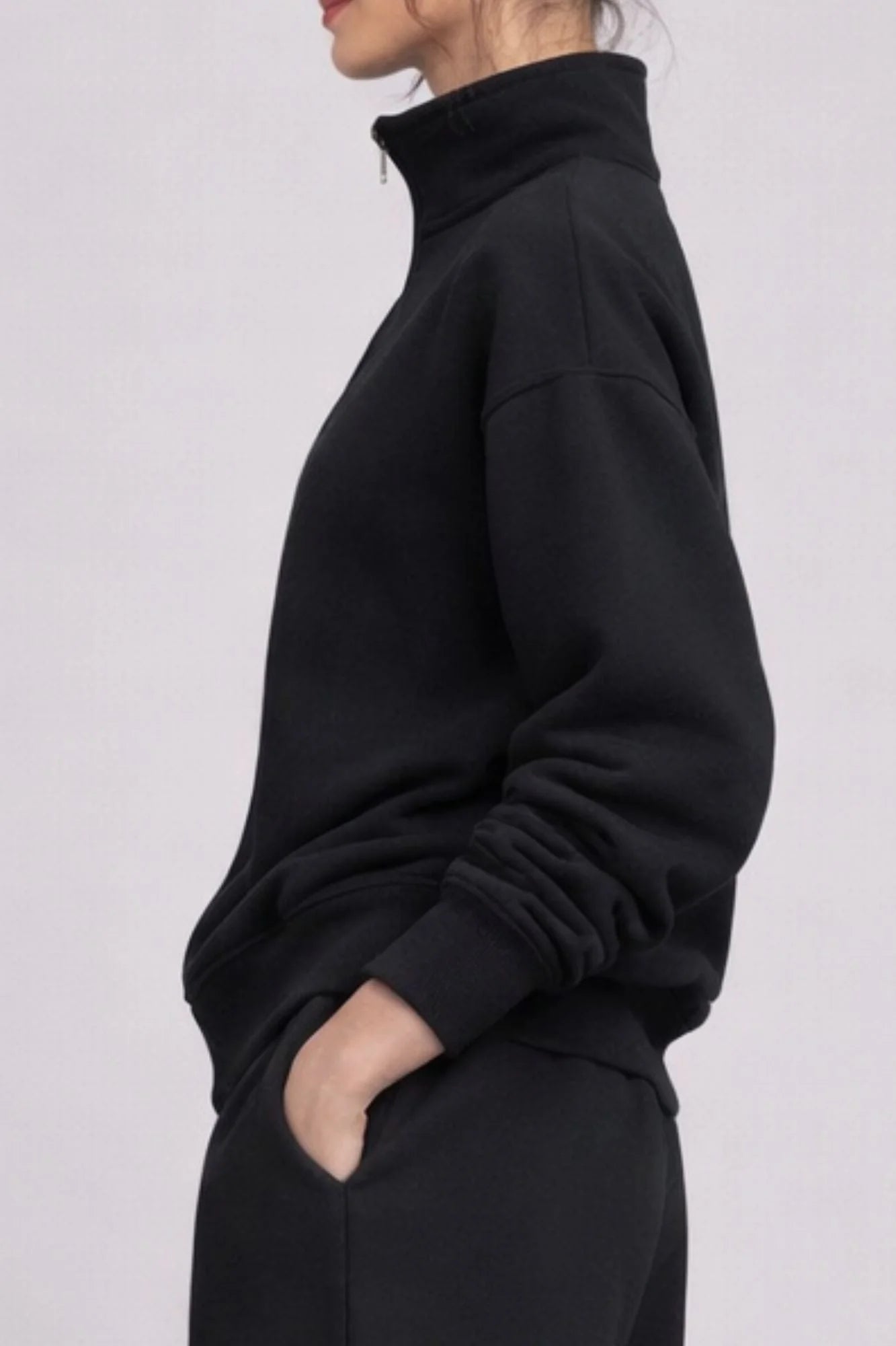 Supersoft Half Zip Sweatshirt - Black- by Born Nouli