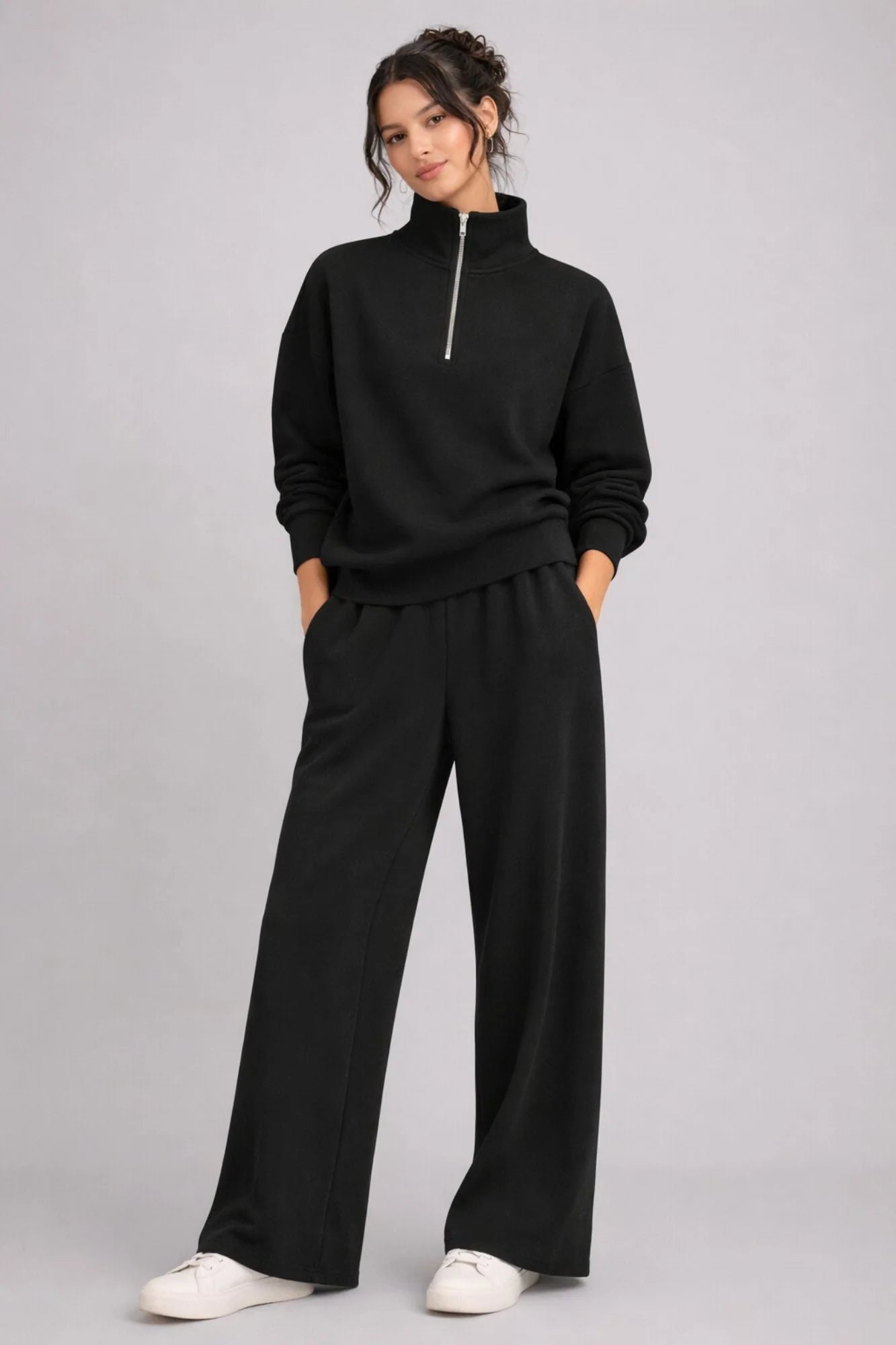 Supersoft Half Zip Sweatshirt - Black- by Born Nouli