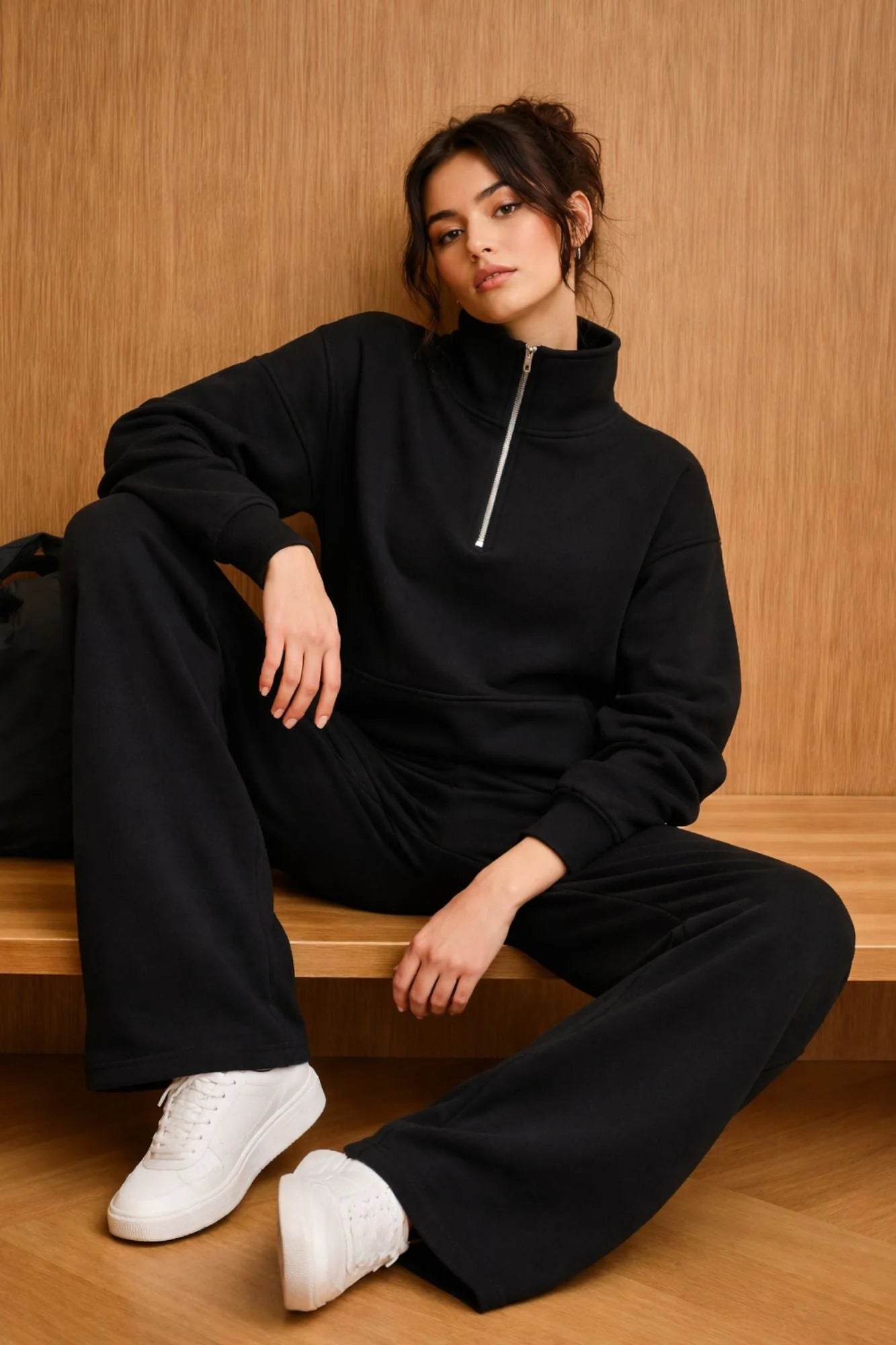 Supersoft Half Zip Sweatshirt - Black- by Born Nouli