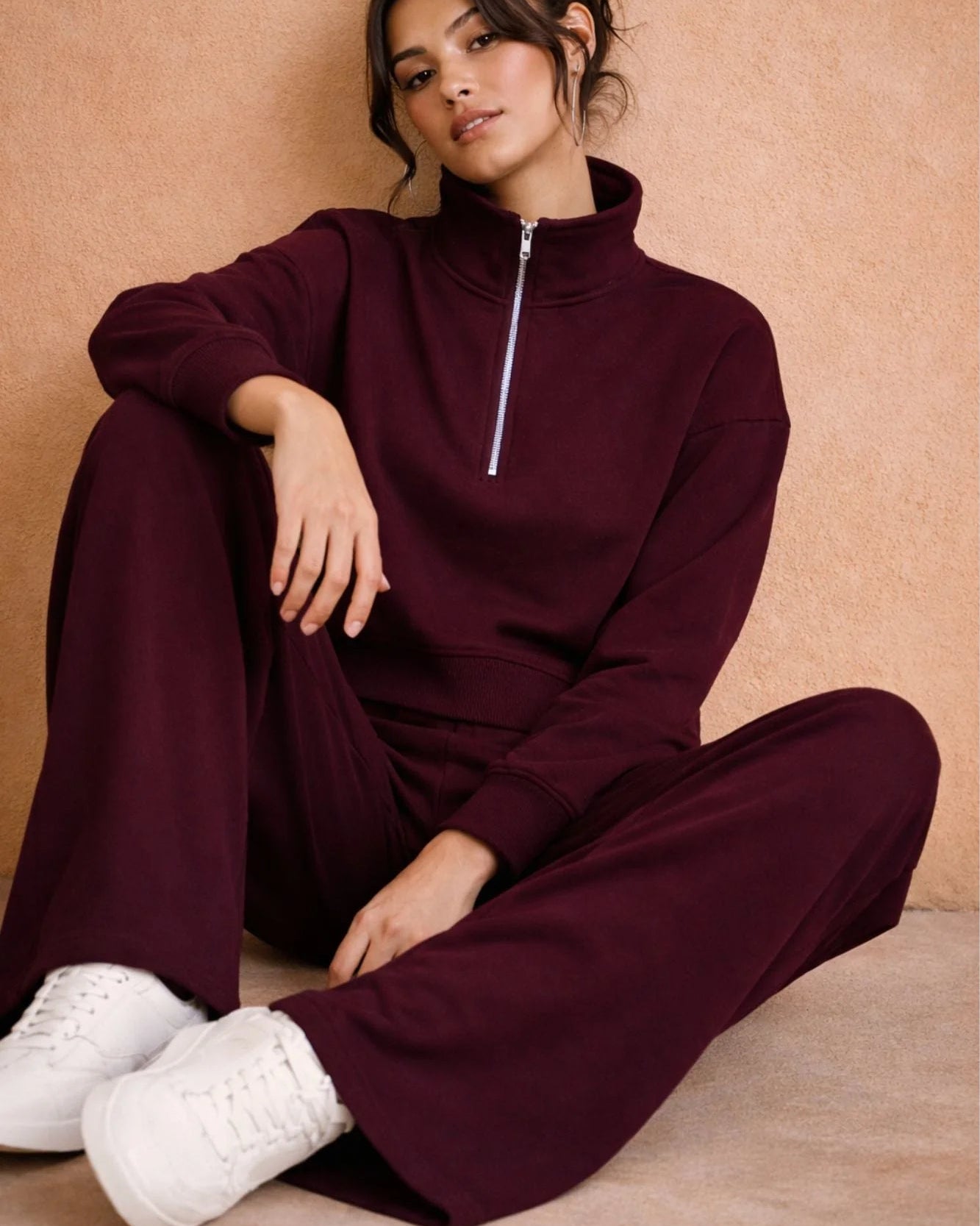 Supersoft Half Zip Sweatshirt - Dark Cherry - by Born Nouli