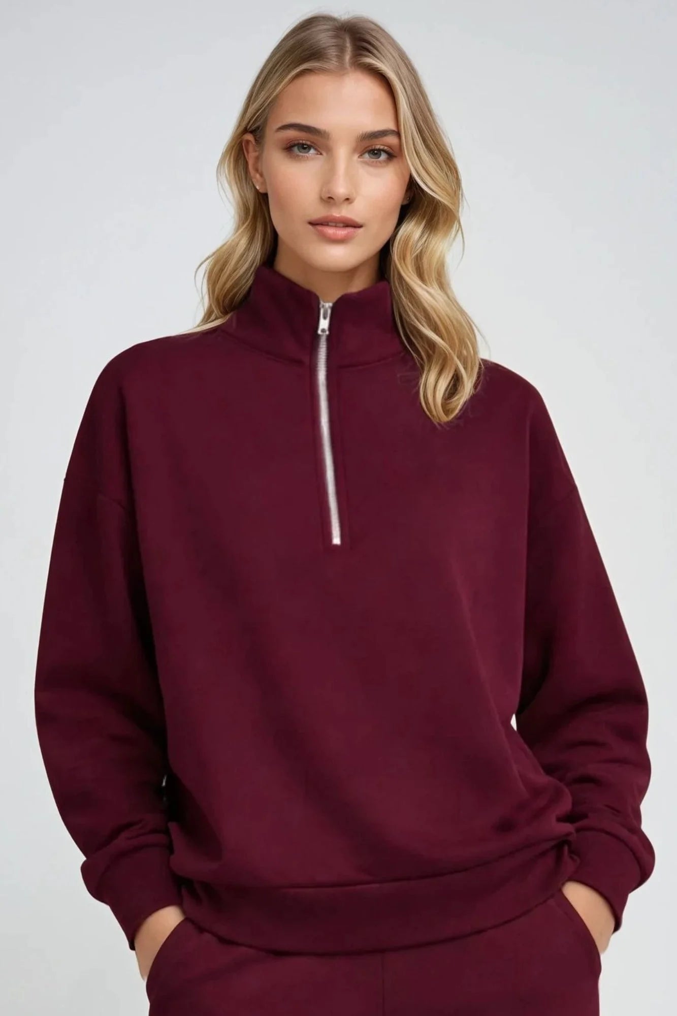Supersoft Half Zip Sweatshirt - Dark Cherry - by Born Nouli