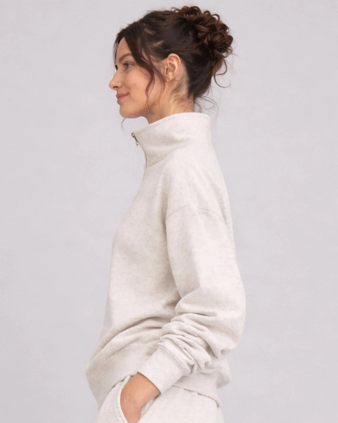 Supersoft Half Zip Sweatshirt - Oat Marl - by Born Nouli
