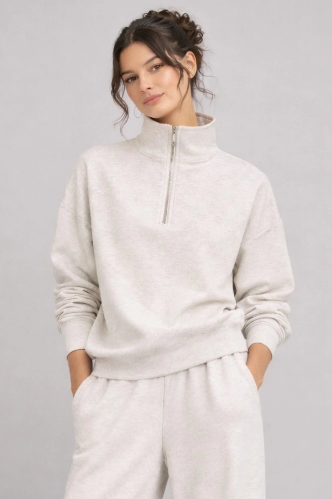 Supersoft Half Zip Sweatshirt - Oat Marl - by Born Nouli