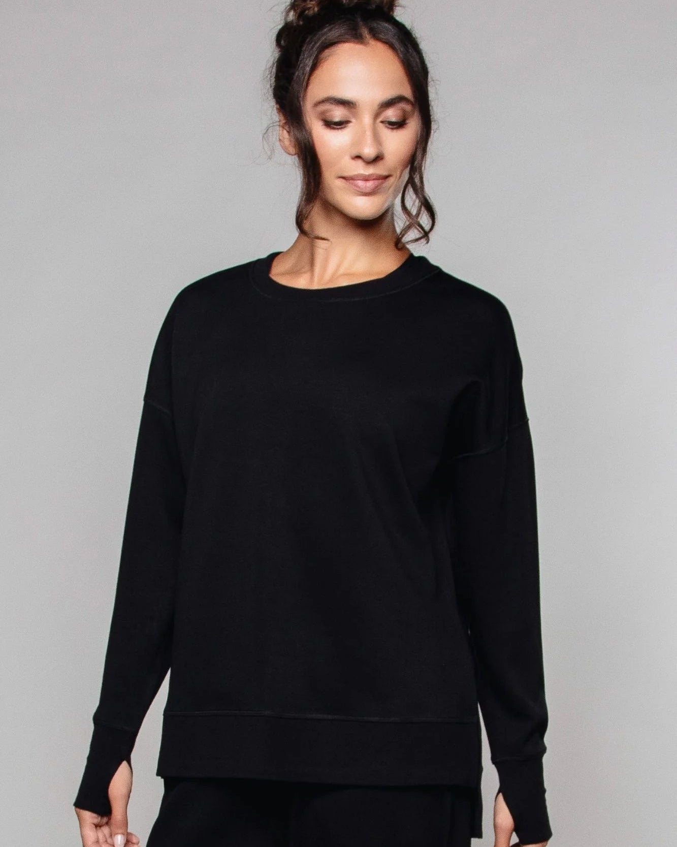 Supersoft Longline Sweatshirt - Black - by Born Nouli