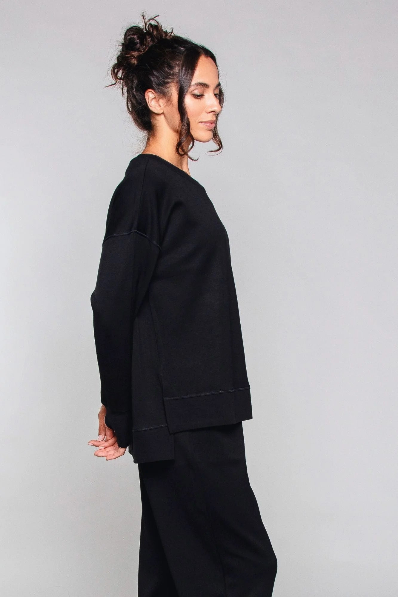 Supersoft Longline Sweatshirt - Black - by Born Nouli