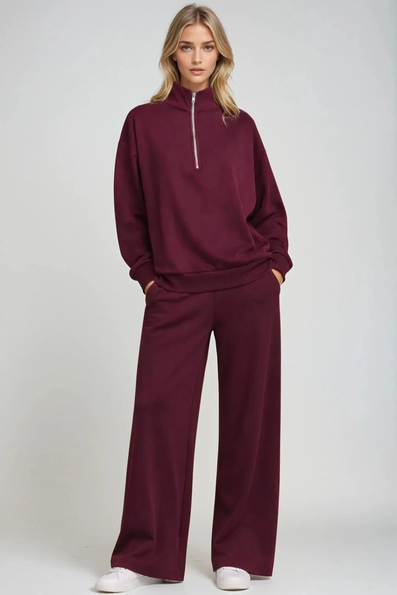 Supersoft Wide Leg Sweatpant - Dark Cherry- by Born Nouli