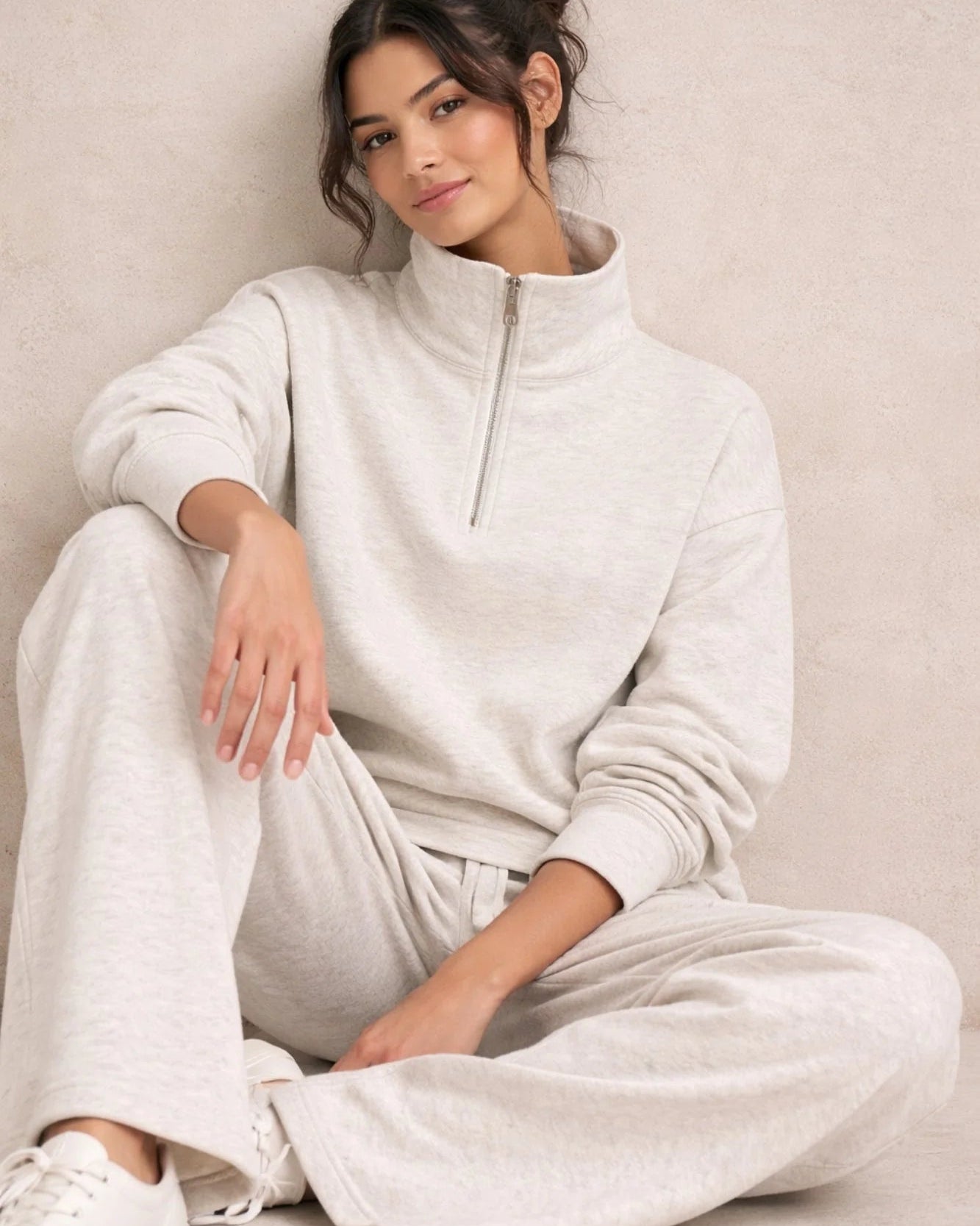 Supersoft Wide Leg Sweatpant - Oat Marl - by Born Nouli