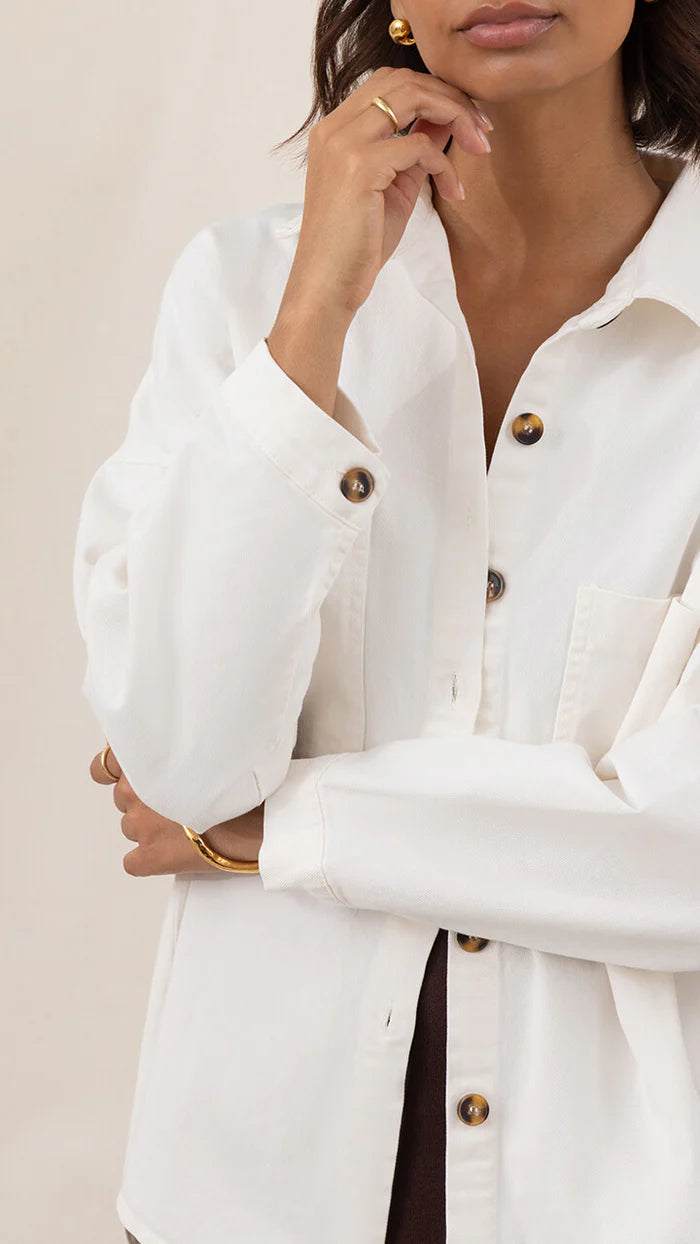 Wyatt Cotton Twill Overshirt - Ecru - by Charli