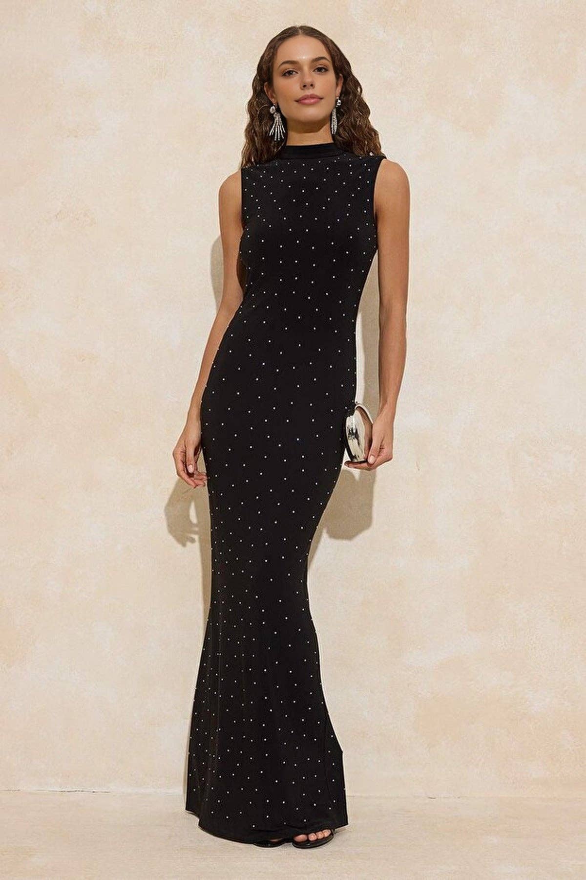 Misha Stone Embellished Lined Evening Dress - Black