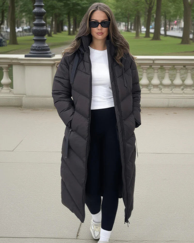 Warrior Chocolate Hooded Puffer Coat with Zip Front Pockets - by AX Paris