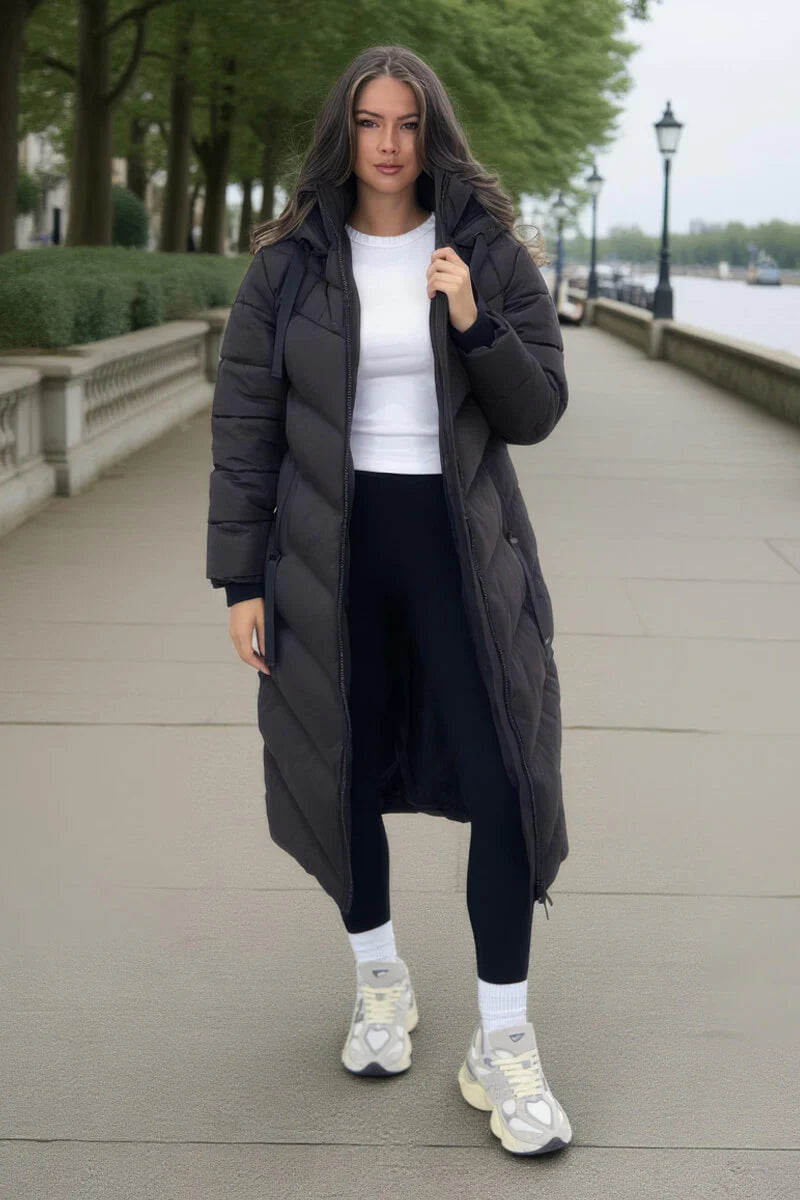 Warrior Chocolate Hooded Puffer Coat with Zip Front Pockets - by AX Paris